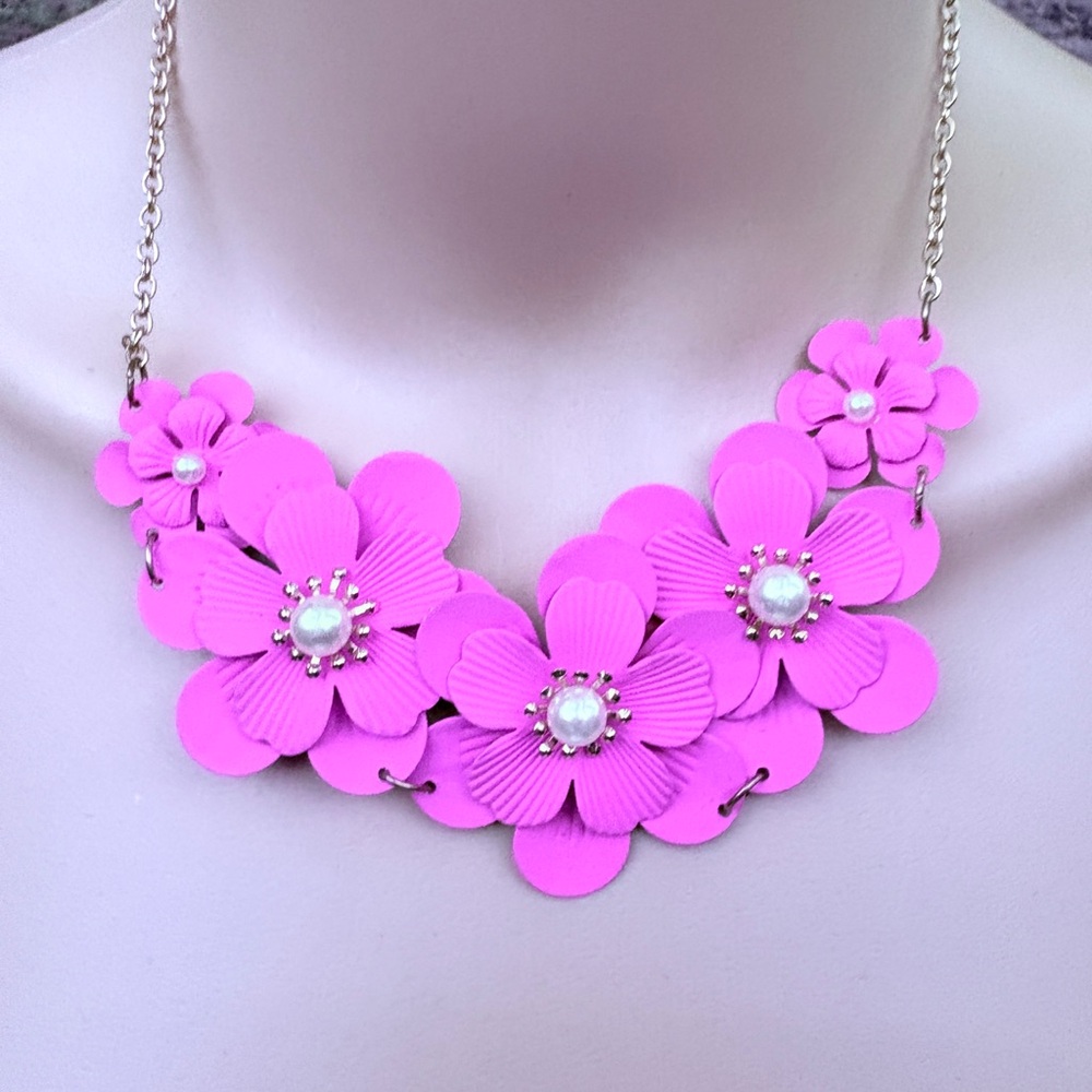 Vibrant Pink Floral Necklace